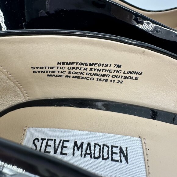 Steve Madden Black Patent Synthetic Leather Square Toe Chunky Block Heel Shoe 7M - Picture 8 of 8